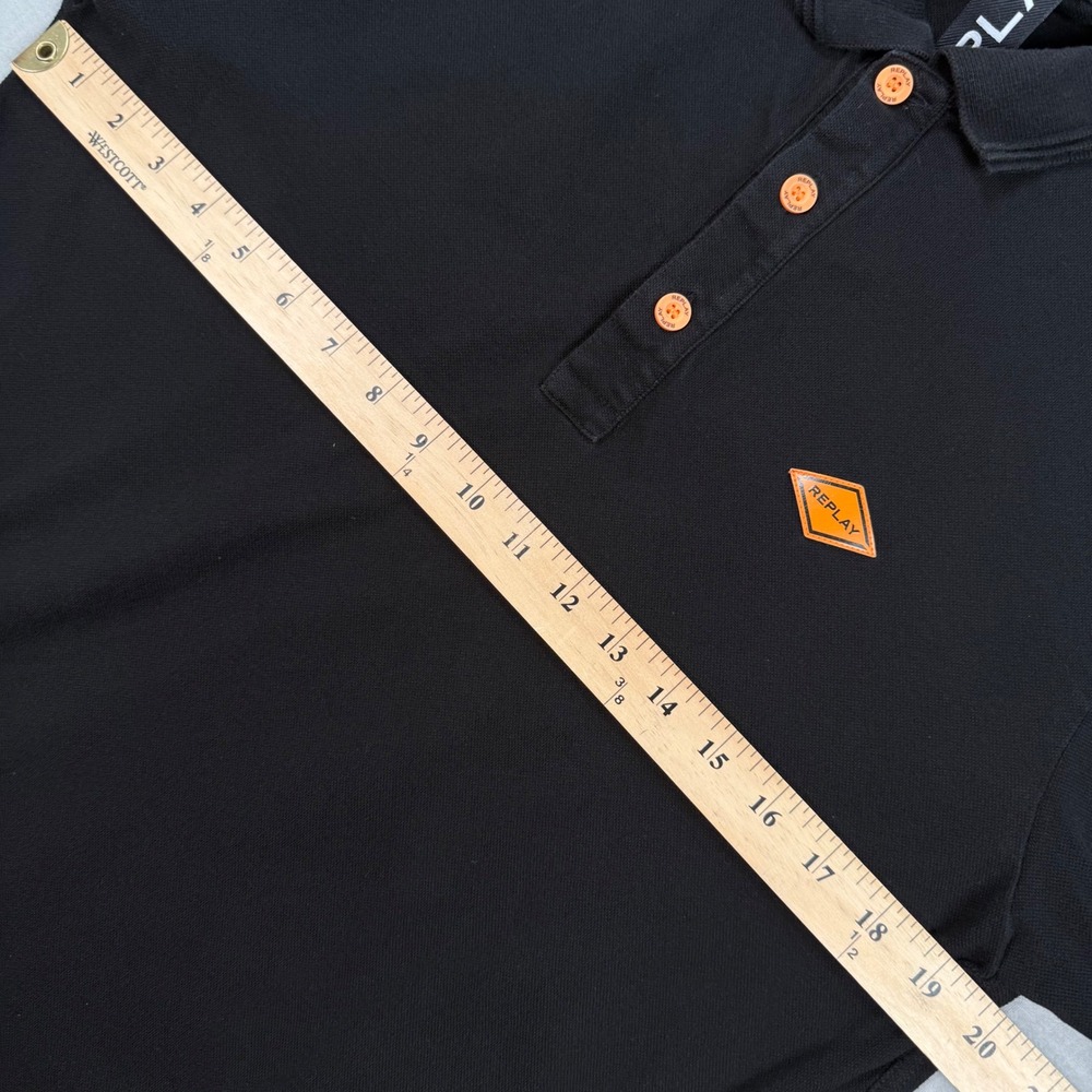 Replay Mens Long Sleeve Polo Shirt Black Orange Logo Size Large Streetwear - Picture 4 of 6